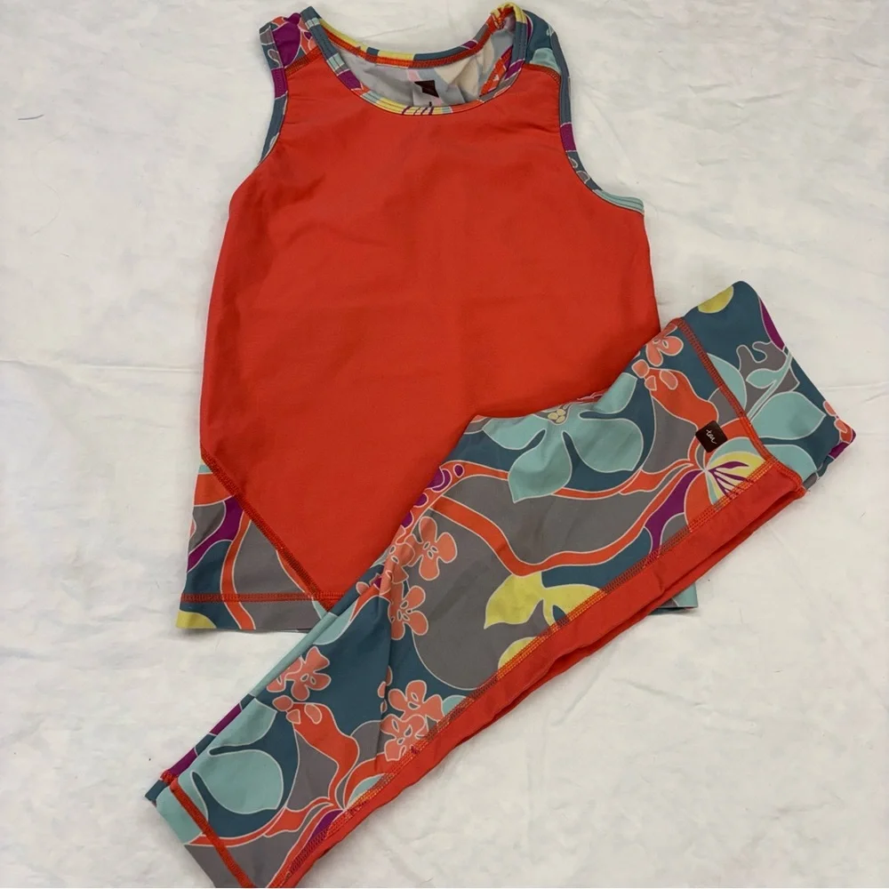 Tea Collection Size 5 Girls Activewear Tank Top and Cropped Leggings Set HTF‎